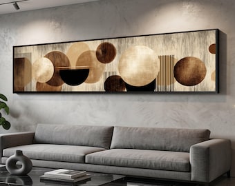 Long Narrow, Modern Geometric Circles Canvas Wall Art, Abstract Brown and Beige Shapes, Contemporary Neutral Home Decor, Minimalist Canvas D