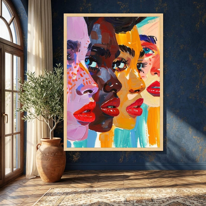 Bold Multicultural Faces Canvas, Modern Abstract Portrait Wall Art ...