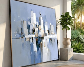 Modern Cityscape Reflection Canvas, Abstract Urban Skyline Wall Art, Contemporary City View Canvas, Neutral Tones Cityscape Decor