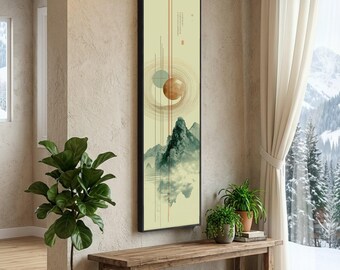 Long Narrow, Abstract Mountain Landscape Canvas, Modern Asian Wall Art, Minimalist Nature Scene, Misty Peaks Canvas Decoration, Zen Home Art