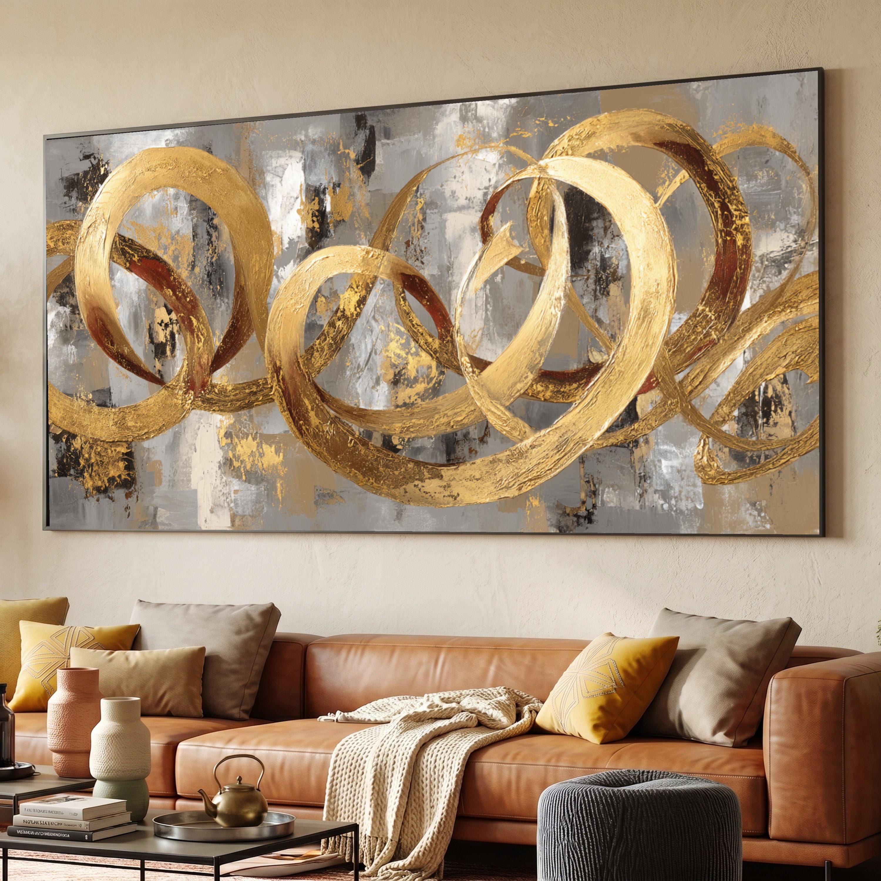 Golden Abstract Loops Canvas, Modern Metallic Wall Art, Contemporary Home Decor, Luxury Geometric Design, Ready to Hang Canvas