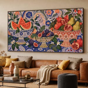 Vittorio Zecchin Style Fruit Still Life Canvas, Decorative Mediterranean Fruit Bowls Wall Art, Classic Floral Pattern Home Decor