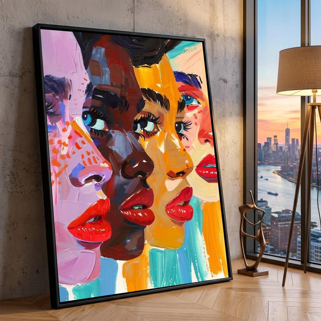 Bold Multicultural Faces Canvas, Modern Abstract Portrait Wall Art ...