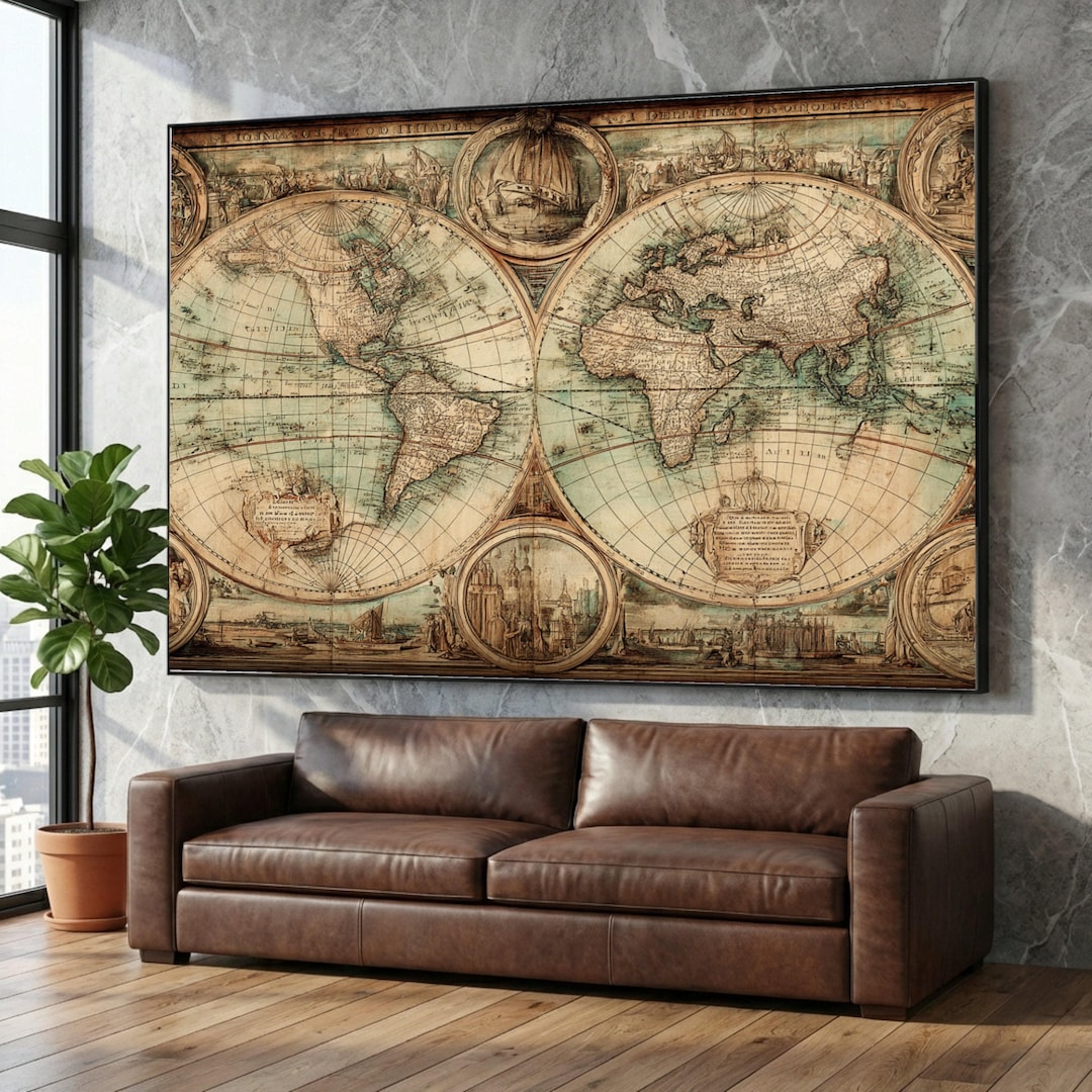 Vintage World Map Canvas Antique Style Globe Wall Art Old World vintage-world-map-canvas-antique-style-globe-wall-art-old-world