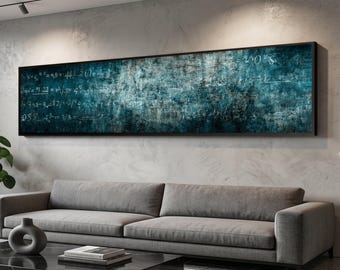 Long Narrow, Abstract Math Equations Canvas, Scientific Wall Art, Educational Decor, Blue Formula Background, Study Room Canvas, Intellectua