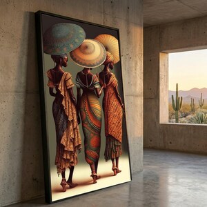 Elegant African Women with Umbrellas Canvas, Ethnic Fashion Art, Traditional Attire Wall Decor, Cultural Beauty Canvas, Vibrant Home image 7