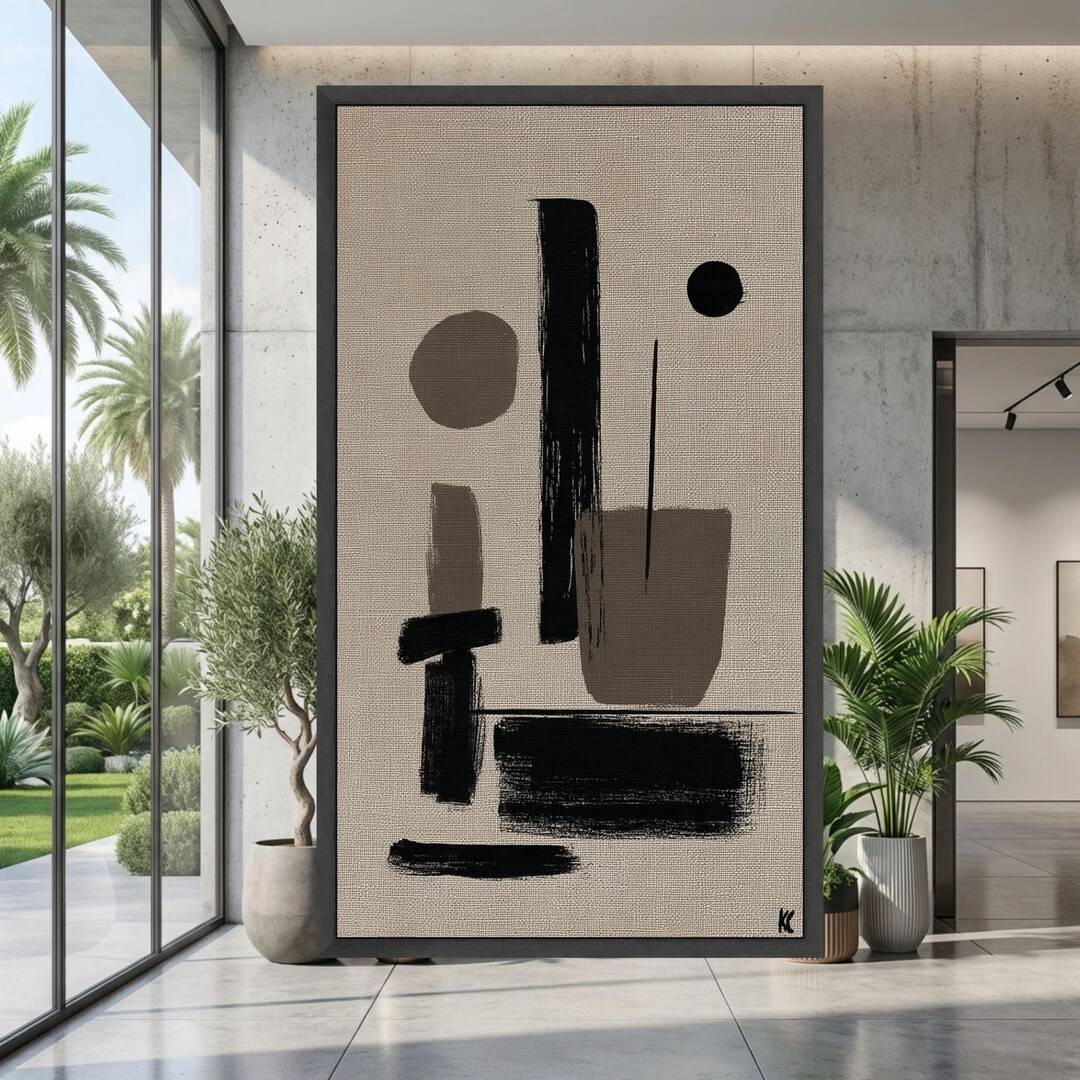 Minimalist Abstract Canvas, Neutral Tones Wall Art, Modern Geometric ...