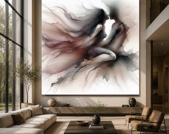 Abstrakte romantische Umarmung Leinwand, modernes Paar Silhouette Kunst, sinnliche Wanddekoration, weiche fließende Linien, zeitgenössische Beziehung Leinwand
