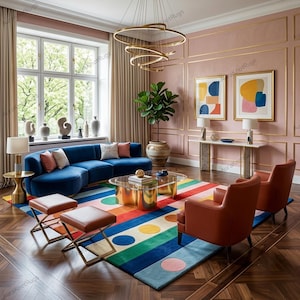 Colorful Geometric Hand Tufted Wool Rug, Modern Abstract Area Rug, Scandinavian Living Room Carpet, Custom Size Rug