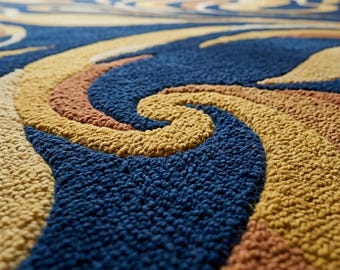 Modern Abstract Blue Gold Rug 5x7 Large Area Rug Wave Pattern Carpet Contemporary Living Room Decor Soft Floor Mat