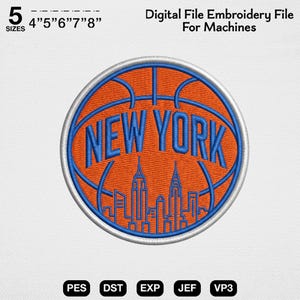 New York Basketball Embroidery Design, NYC Basketball Patch Embroidery File, New York Skyline Basketball Pattern, Sports Team Embroidery