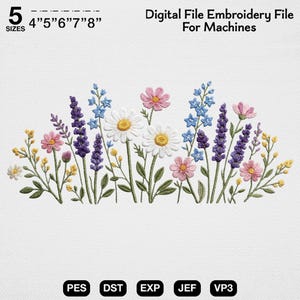 Wildblumen Stickmuster, Wildblumen Stickmuster, Wiesenblume Stickdatei, Frühlingsgarten Stickerei, Cottagecore Floral