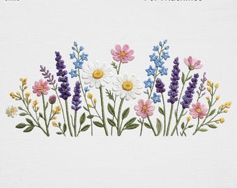 Wildflower Embroidery Design, Floral Border Embroidery Pattern, Meadow Flower Embroidery File, Spring Garden Embroidery, Cottagecore Floral