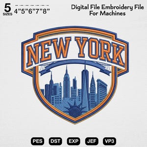 New York City broderidesign, NYC Skyline broderifil, New York Shield Patch, Urban Travel broderimönster, stadsälskare gåva