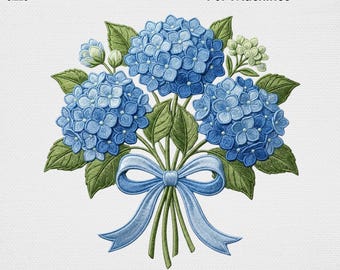 Hydrangea Embroidery Design, Blue Floral Bouquet Embroidery File, Flower Bouquet Embroidery Pattern, Elegant Floral Design, Spring Garden