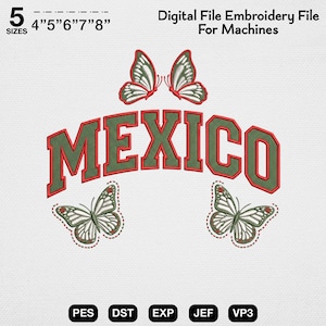 Diseño de bordado de México, archivo de bordado de mariposa, bordado del orgullo mexicano, patrón de bordado latino, diseño universitario mexicano