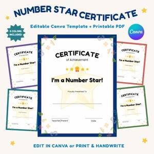 Editable Math Certificate for Kids, Printable Classroom Award, Canva Template & PDF