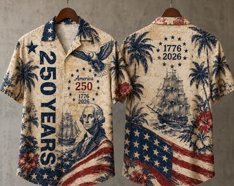 Hawaiiaans shirt 250e verjaardag Amerika, 1776 2026 Patriotic Aloha, 4 juli button Down, 250 jaar vrijheid uniseks kleding