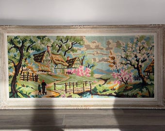 Tapiz de pared artesanal: Gobelino tejido único, decoración bohemia para el hogar, textil artesanal (1890-1900)