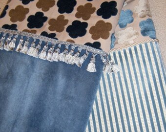 DRASTIC REDUCTION!!! - Ocean Blue, Taupe & White Stripe Throw Blanket