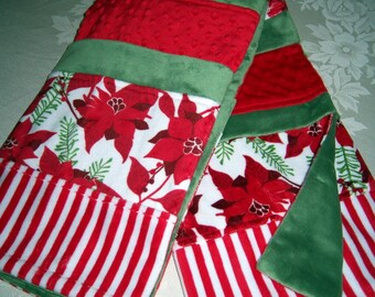 Sale and Free Shipping!  Red, White & Green Poinsettias With Peppermint Stripes Minky Baby/Toddler Blanket