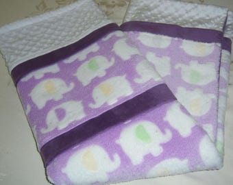 JUST REDUCED!  Marching White Elephants On A Lavender Minky Baby Blanket