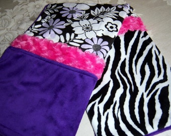 SALE!  Black, White, Lavender, Purple And Hot Pink Zebra Baby/Toddler Minky Blanket With Purple Backing