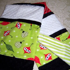 Sale!  Christmas Ornaments In Red, Greens, Black And White Minky Baby/Toddler Blanket