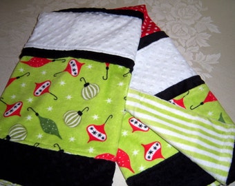 Sale!  Christmas Ornaments In Red, Greens, Black And White Minky Baby/Toddler Blanket