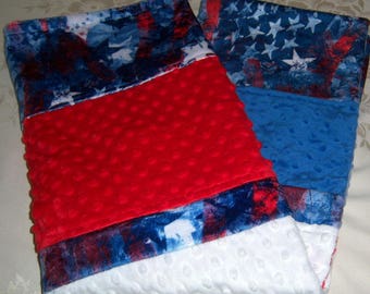SALE and Free Shipping!  Red White & Blue Patriotic Minky Baby Blanket
