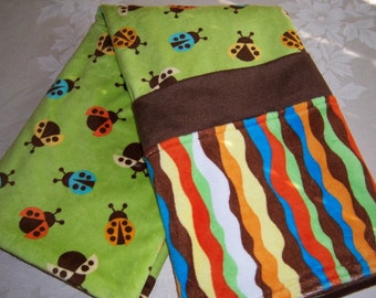 SALE!  Fluttering Orange, Turquoise, Yellow & Ivory Lady Bugs Baby/Toddler Minky Blanket