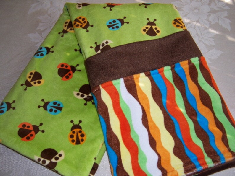 SALE Turquoise Yellow /& Ivory Lady Bugs BabyToddler Minky Blanket Fluttering Orange