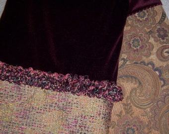 DRASTIC REDUCTION!!! - Burgundy Velour & Gold Throw Blanket