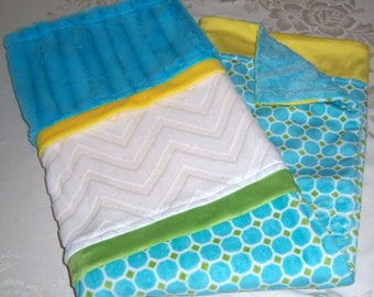 SALE!  Soft Multi-Textured Cuddly Turquoise Minky Baby Blanket