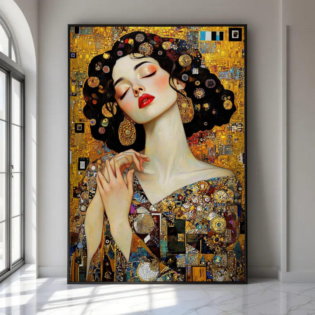 Gustav Klimt Portrait Canvas, Golden Mosaic Woman Wall Art, Elegant ...