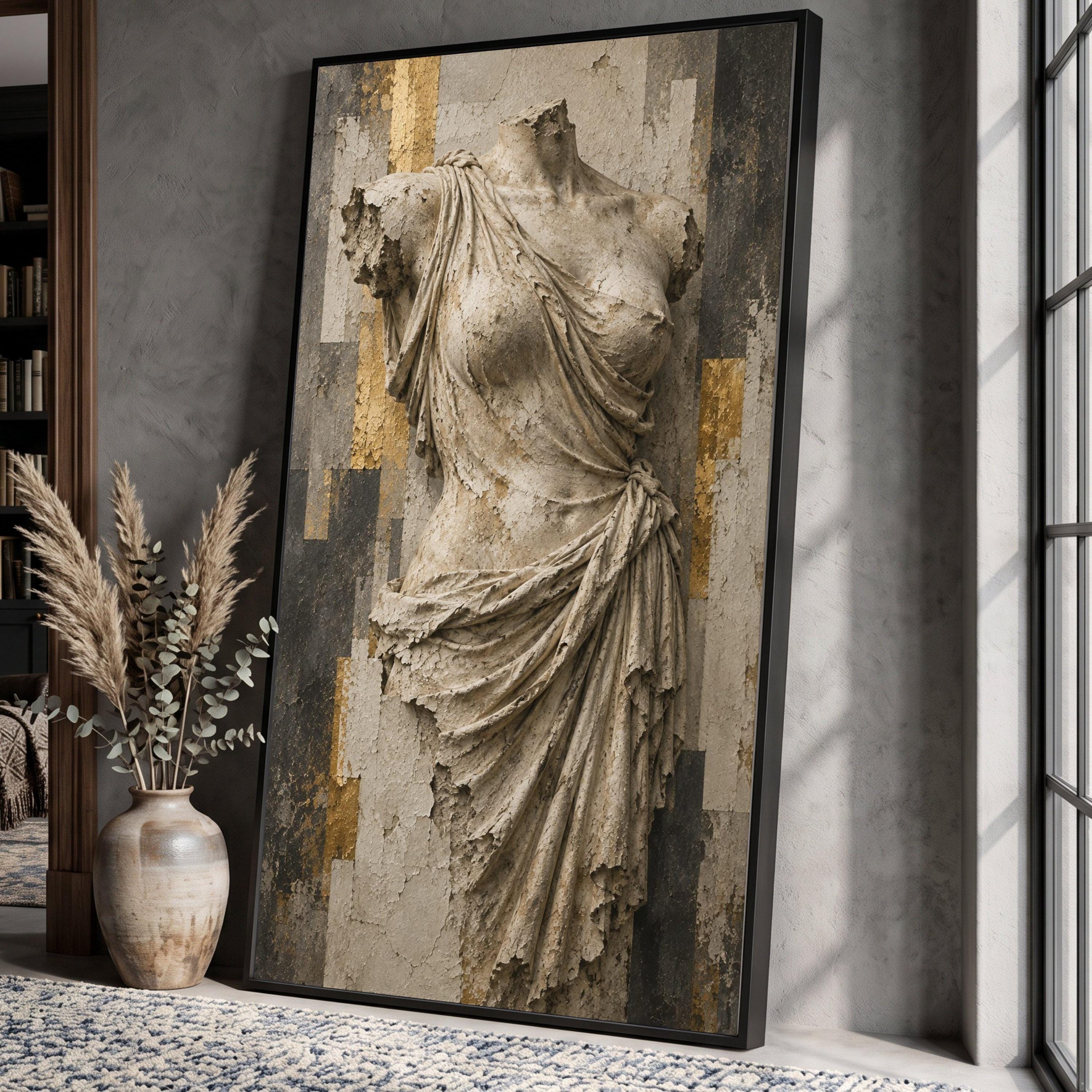 Ancient Greek Sculpture Canvas, Roman Statue Wall Art, Vintage Art Decor, Classic Statue Canvas, Aged Marble Bust Decoration