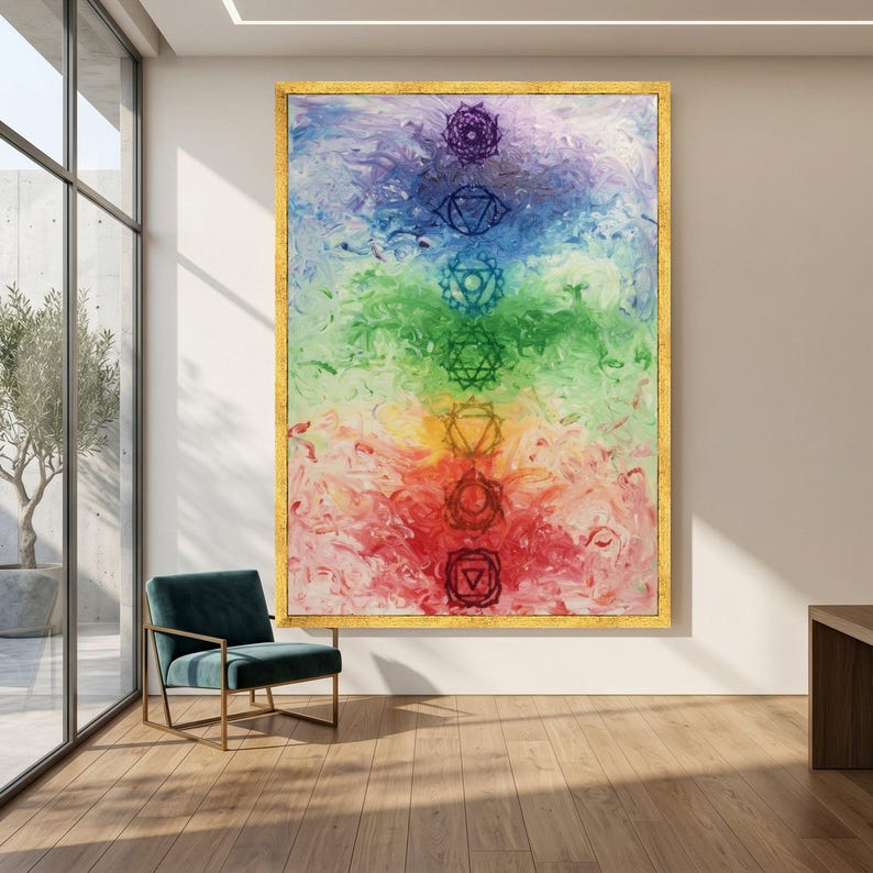 Colorful Chakra Symbols Canvas Wall Art, Spiritual Energy Printing ...