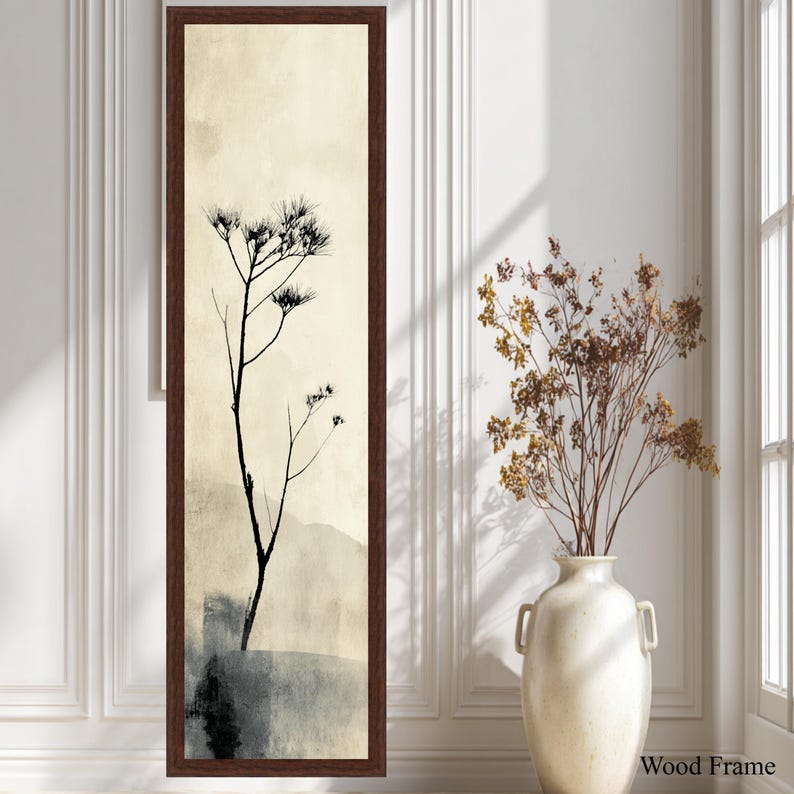 Long Narrow, Minimalist Tree Silhouette Canvas, Asian Ink Style Wall ... - Per.Intgrave Minimalist Long-Distance