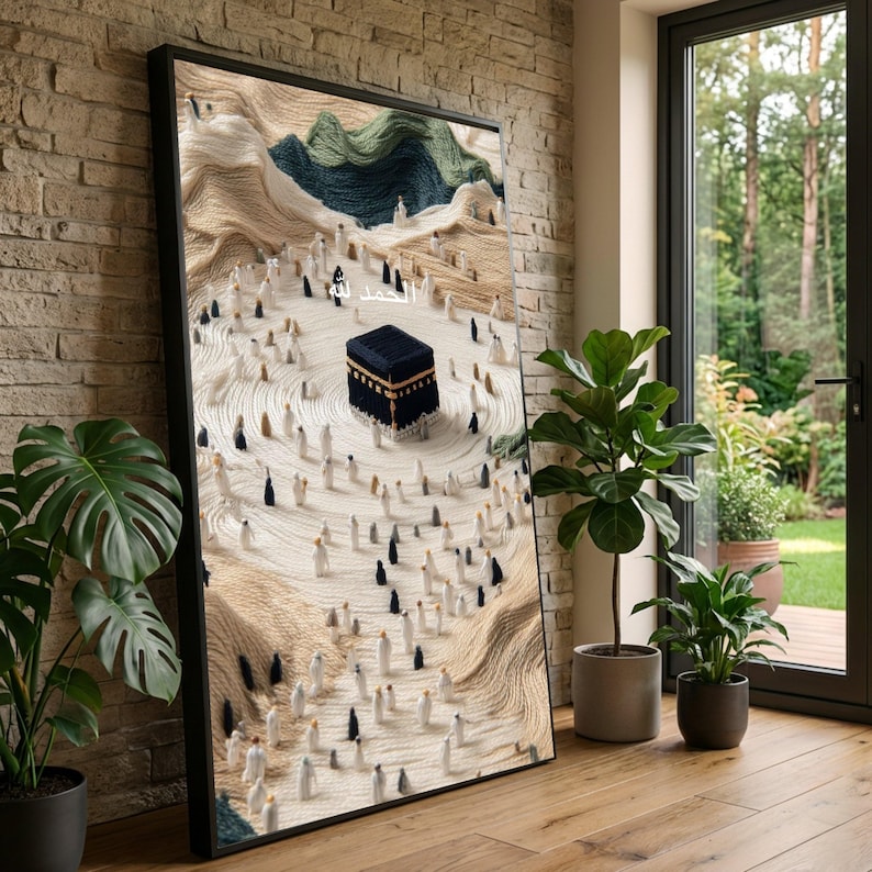 Islamic Kaaba Pilgrimage Embroidery Art, Thread Texture Canvas ...