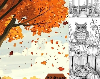 Herbstliche Ausmalbilder für Erwachsene – Kleines Bündel | 27 druckbare Designs | PNG digitaler Download