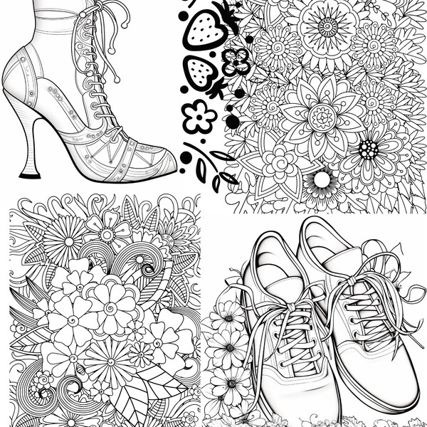 Coloring pages digital download butterflies, dogs, country, shoes, mandala, goth ready to download PNG/Pack of 5/Adult coloring, Art Therapy