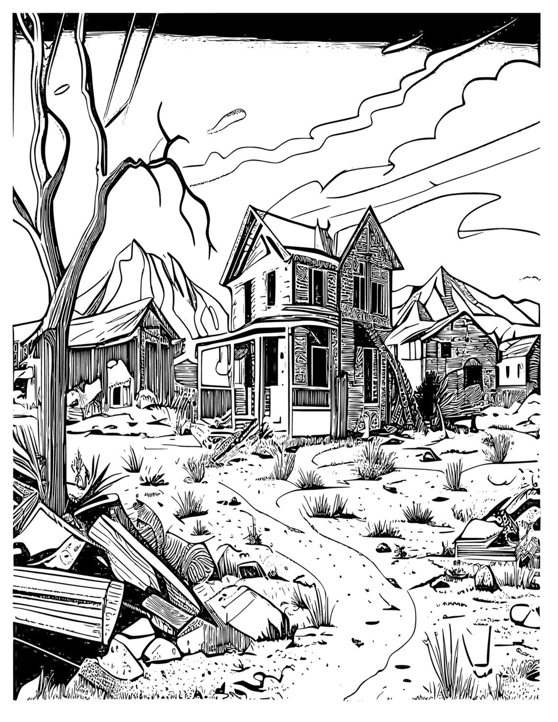 Coloring Pages West and Ghost Towns, Digital Download PNG Adult ...