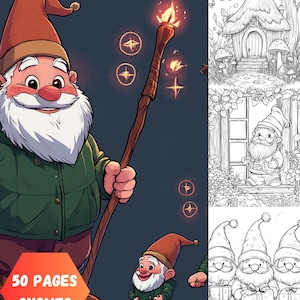 Gnomes and Fairies 50 Pages Coloring Pages | Digital Download PNG for Adults | Relaxing Art Therapy -Stress Relief Fun