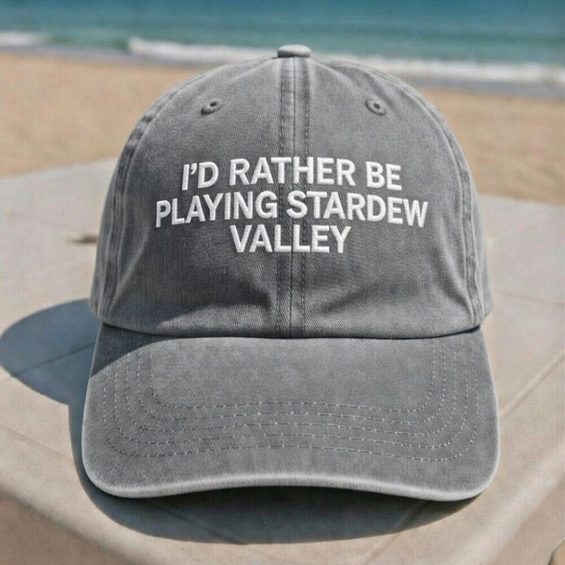 baseball cap, embroidered cap, embroidered hat, vintage cap, cute gift, funny cap, unisex cap, casual cap, headwear, gamer, cosy gamer, stardew valley, stardew