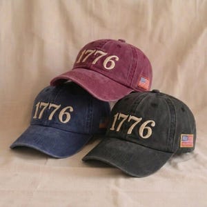 Embroidered 1776 Baseball Cap: USA 250th Anniversary Patriotic Cotton Hat, USA Embroidered Hat
