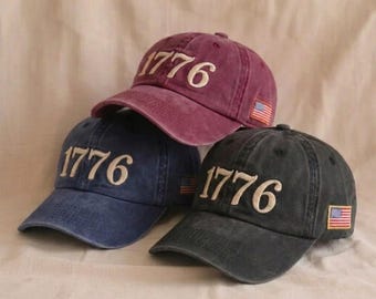 Embroidered 1776 Baseball Cap: USA 250th Anniversary Patriotic Cotton Hat, USA Embroidered Hat
