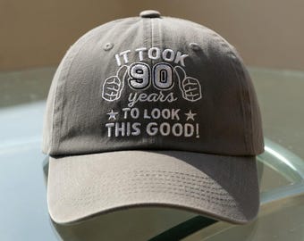 Embroidered 90th Birthday Baseball Cap, 100% Cotton Dad Gift, Adjustable Unisex Hat