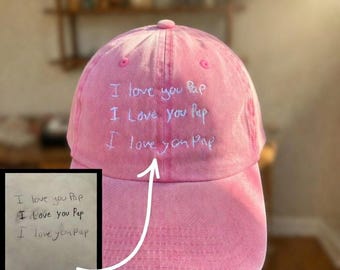 Custom Child Artwork Embroidered Dad Hat, Personalized Handwriting Baseball Cap