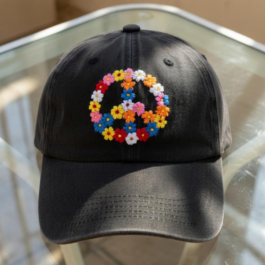 Peace Sign Caps Embroidered Floral Peace Sign Baseball Cap, Boho Hippie Dad Hat - Etsy