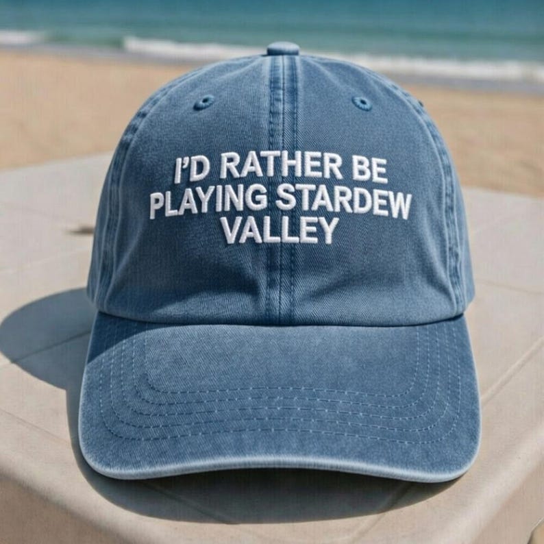 baseball cap, embroidered cap, embroidered hat, vintage cap, cute gift, funny cap, unisex cap, casual cap, headwear, gamer, cosy gamer, stardew valley, stardew